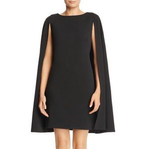 6P Adrianna Papell Structured Cape Sheath Dress in Black